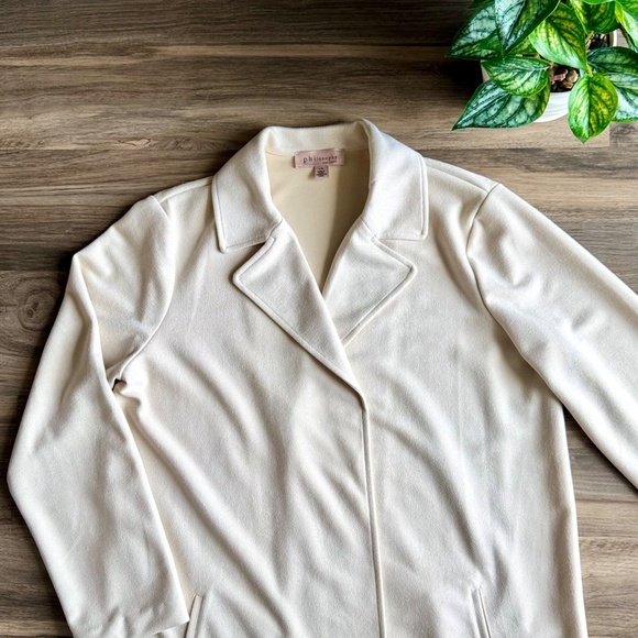 Philosophy Ivory Faux Leather Notch Lapel Collar Longline Coat – Size L - Picture 4 of 14